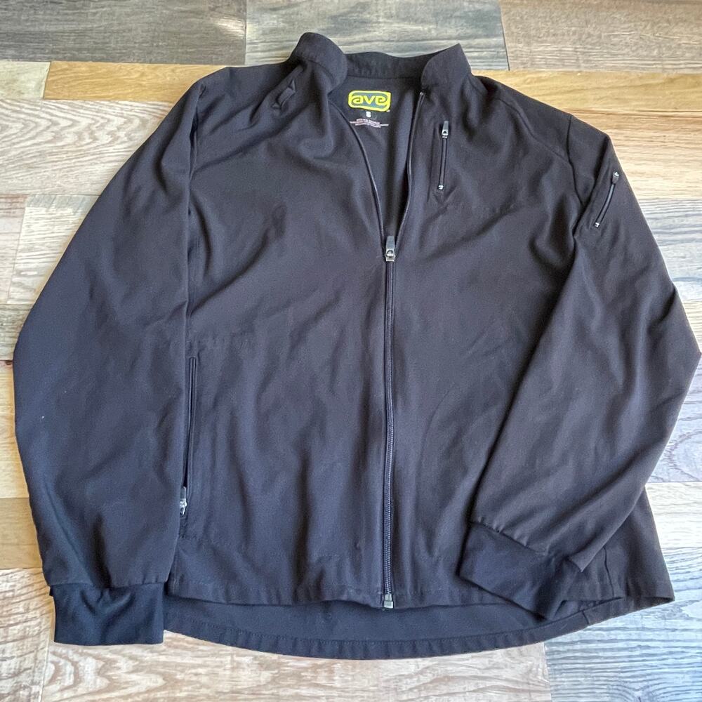 AVE Women's Small Black Scrub Jacket Full Zip Stretch Medical Nurse Pockets